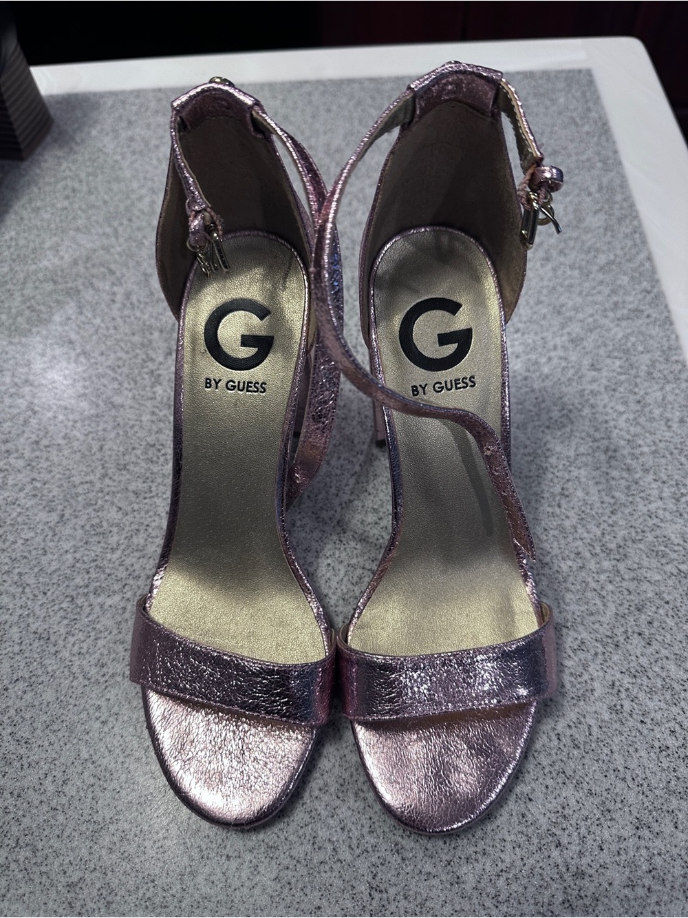 G by GUESS Metallic Pink Ankle-Strap Sandals size 5.5 M